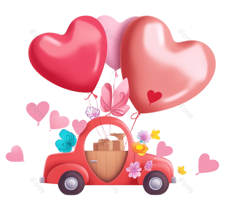 元素图片,卡通车元素,小轿车PNG,浪漫免抠素材